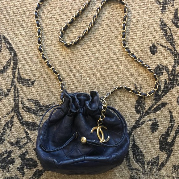 Vintage Chanel Blue Lambskin Mini Drawstring Bucket Bag from BULLOCKS WILSHIRE - Picture 1 of 4